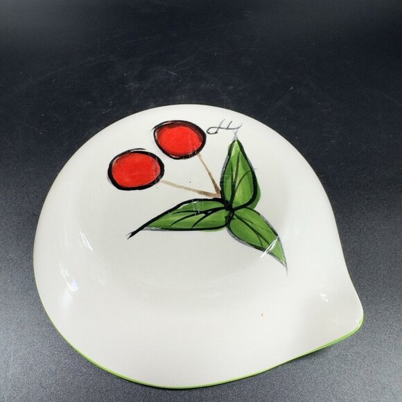 Vintage Hand Painted Pottery Dish Plate Spoon Rest Holder With Spout Signed VTG - Picture 6 of 10